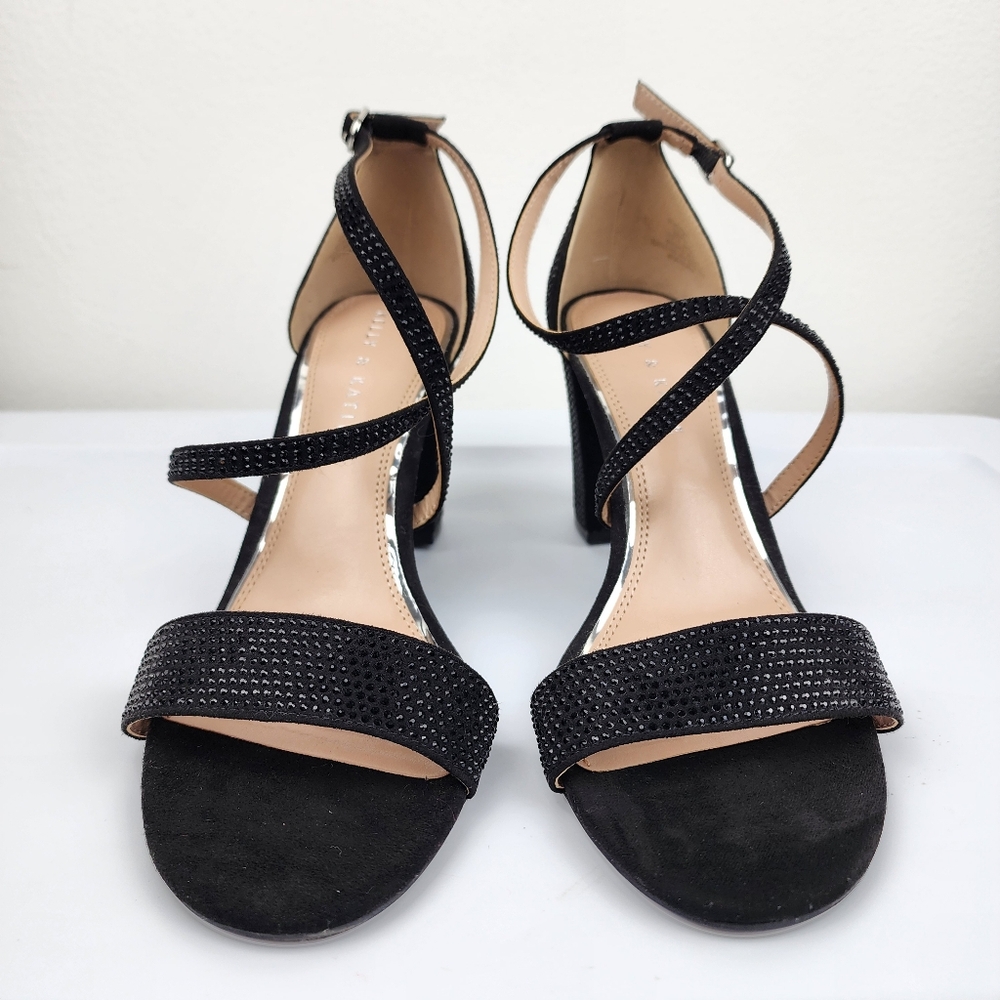 Kelly & Katie Paloona Rhinestones Block Heels Sandals Strappy Pumps Black 9M - Picture 4 of 12